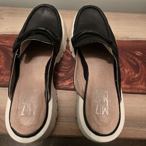 Miz Mooz Black Leather Loafers with White Soles